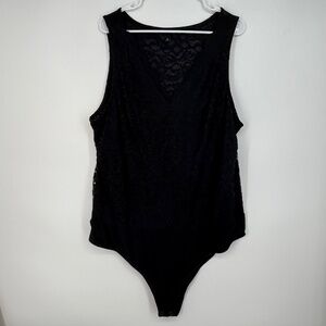 Torrid Size 3 Womens 3X Sleeveless Bodysuit Black Lace V-Neck Snap Crotch